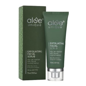 Aloe Unique Exfoliating Facial Scrub – 75ml scrub with natural walnut particles and Aloe Ferox for smooth skin - vegan